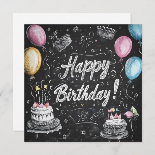 Chalkboard stijl verjaardagsontwerp kaart (Voorkant / Achterkant)