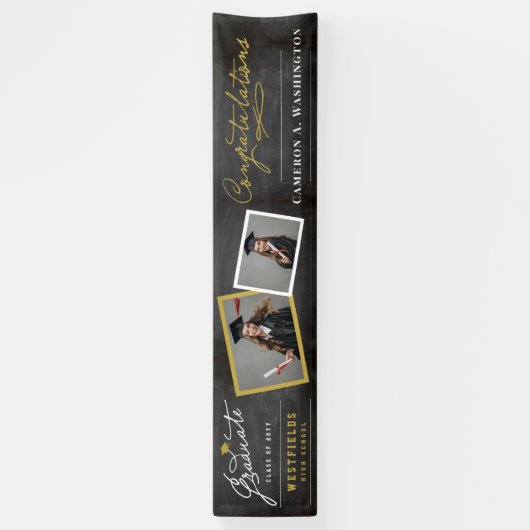 Chalkboard Stijlvol Script 2 Foto Graduation Party Spandoek (Verticaal)