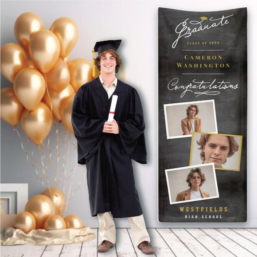 Chalkboard Stijlvol Script 3 Foto Graduation Party Spandoek