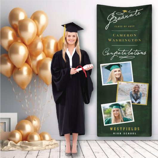 Chalkboard Stijlvol Script 3 Foto Graduation Party Spandoek