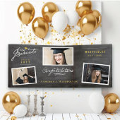 Chalkboard Stijlvol Script 3 Foto Graduation Party Spandoek