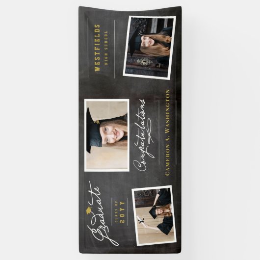 Chalkboard Stijlvol Script 3 Foto Graduation Party Spandoek (Verticaal)