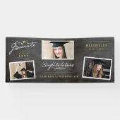 Chalkboard Stijlvol Script 3 Foto Graduation Party Spandoek (Horizontaal)