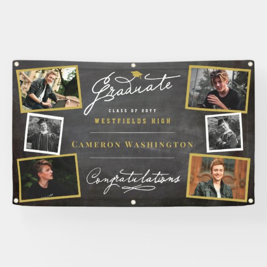 Chalkboard Stijlvol Script 6 Foto Graduation Party Spandoek (Horizontaal)