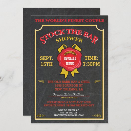 Chalkboard Stock de bar uitnodiging (Voorkant / Achterkant)