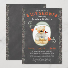 Chalkboard Story Book Teddy Bear Baby shower Kaart
