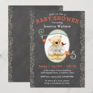 Chalkboard Story Book Teddy Bear Baby shower Kaart