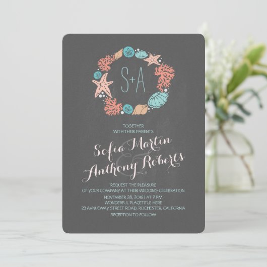 Chalkboard strand bruiloft uitnodigingen (Staand voorkant)