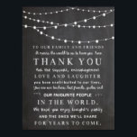 Chalkboard string lampjes - dank je bruiloft poster<br><div class="desc">Rustic Party lampjes op het bord met achtergrondverlichting - "bedankt"-teken of -kaart Voeg een speciale aanraking toe aan uw bruiloft,  meer trouwborden in onze winkel! http://www.zazzle.co.uk/designbyredline</div>
