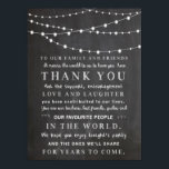 Chalkboard string lampjes - dank je bruiloft poster<br><div class="desc">Rustic Party lampjes op het bord met achtergrondverlichting - "bedankt"-teken of -kaart Voeg een speciale aanraking toe aan uw bruiloft,  meer trouwborden in onze winkel! http://www.zazzle.co.uk/designbyredline</div>