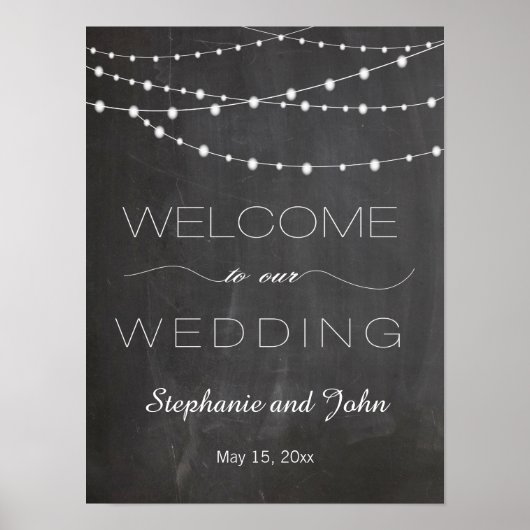 Chalkboard string lampjes Welkom trouwbord Poster (Voorkant)