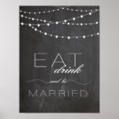 Chalkboard string lighs EAT drink bruiloft bord Poster (Voorkant)