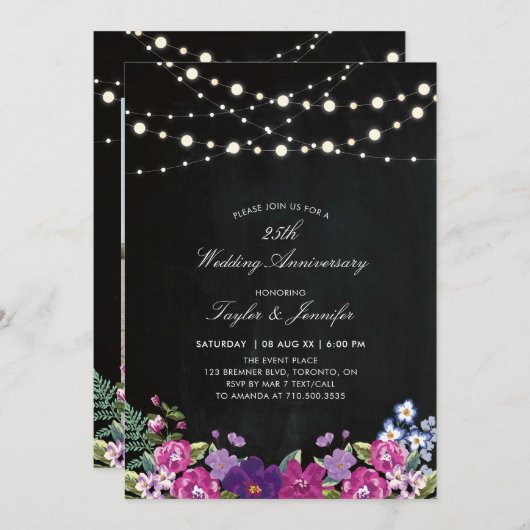 Chalkboard & String Lights 25 Wedding Jubileum Kaart (Voorkant / Achterkant)