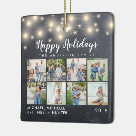 Chalkboard String Lights 8 Photo Holiday Keramisch Ornament (Links)