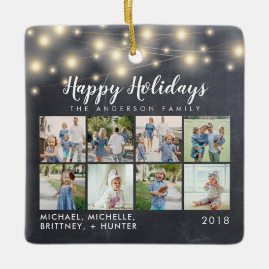 Chalkboard String Lights 8 Photo Holiday Keramisch Ornament (Voorkant)