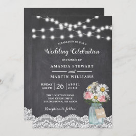 Chalkboard String Lights Baby's Breath Wedding Kaart