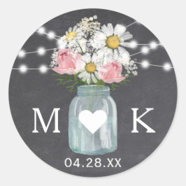 Chalkboard String Lights Bloemen Huwelijksgunst Ronde Sticker