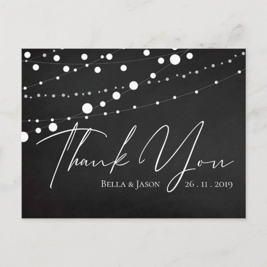 Chalkboard String Lights Bruiloft Dank u Briefkaart (Voorkant)