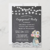 Chalkboard String Lights Floral Engagement Party Kaart (Voorkant)