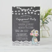 Chalkboard String Lights Floral Engagement Party Kaart (Staand voorkant)