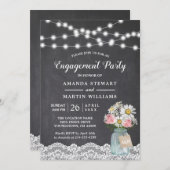Chalkboard String Lights Floral Engagement Party Kaart (Voorkant / Achterkant)