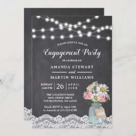 Chalkboard String Lights Floral Engagement Party Kaart