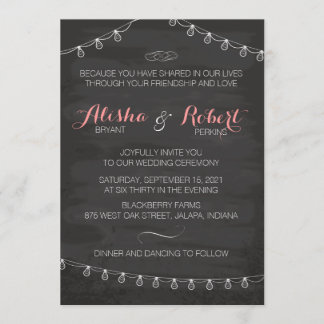 Chalkboard String Lights Rustic Country Invitation Kaart