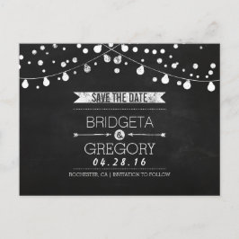 Chalkboard String Lights Rustic Save the Date Aankondigingskaart