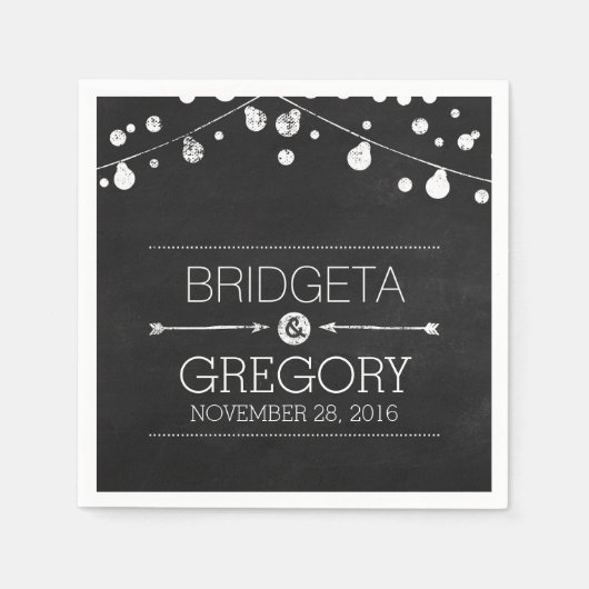 Chalkboard String Lights Rustieke bruiloft Servet (Voorkant)