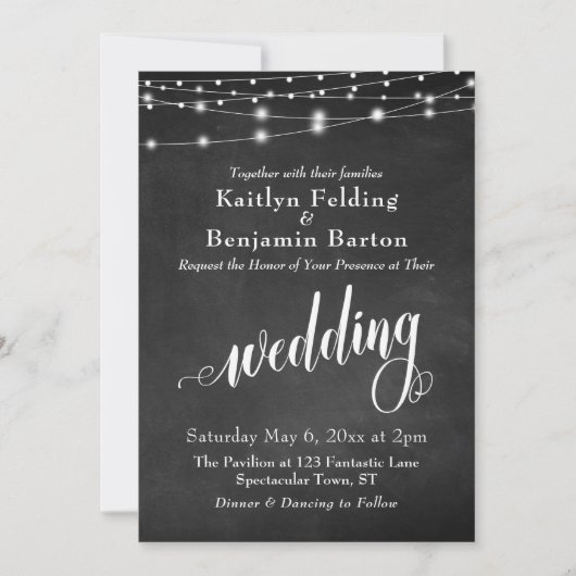 Chalkboard String Lights, Typografie Wedding Kaart (Voorkant)