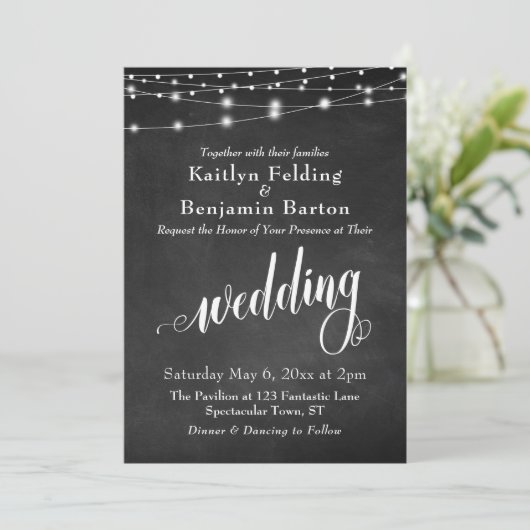 Chalkboard String Lights, Typografie Wedding Kaart (Staand voorkant)