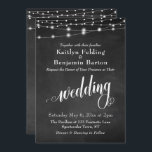 Chalkboard String Lights, Typografie Wedding Kaart<br><div class="desc">Deze geavanceerde maar rustige trouwkaart is voorzien van een getextureerd afbeelding met een achtergrond van een krijt, bedekt door snaren van witte twinkelende lichten. Ik heb een elegante, het draaien manuscriptdoopvont van mijn collectie toegevoegd om grafiek terug te geven die het woord "bruiloft"afschilderen; Op de rug heb ik het woord...</div>