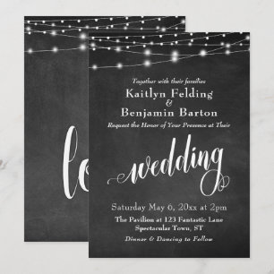 Chalkboard String Lights, Typografie Wedding Kaart