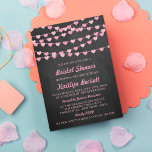 Chalkboard String Love Heart Vrijgezellenfeest Kaart<br><div class="desc">Vier in stijl met deze lieve en zeer trendy bruidsdoucheuitnodigingen. Het ontwerp heeft hangende string liefdesharten in tinten van roze met bijpassende gemakkelijk te personaliseren sjabloon bewoordingen. Overeenkomende objecten vindt u in de collectie.</div>