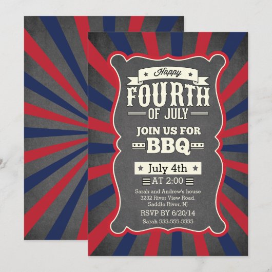  Chalkboard Stripe 4e juli Kaart (Voorkant / Achterkant)