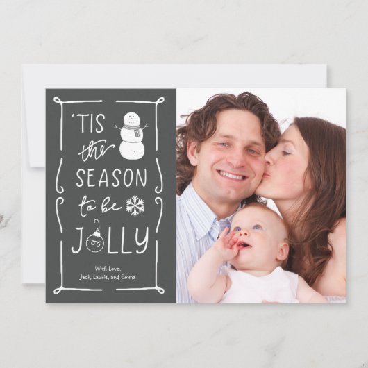 Chalkboard Style Be Jolly Snowman Christmas Kaart (Voorkant)