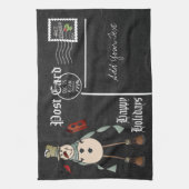 Chalkboard Style Blue Snowman Briefkaart Design Theedoek (Verticaal)