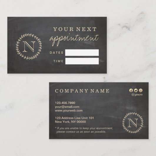 Chalkboard Style Elegant Monogram Appointkaart Visitekaartje (Voorkant / Achterkant)