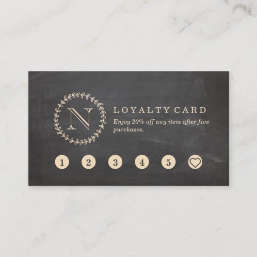 Chalkboard Style Elegant Monogram Loyalty Card Visitekaartje (Voorkant)