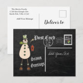 Chalkboard Style Green Snowman Postcard Feestdagenkaart (Voorkant / Achterkant)
