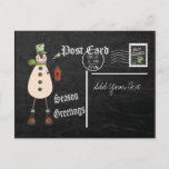 Chalkboard Style Green Snowman Postcard Feestdagenkaart<br><div class="desc">Vintage chalkboard snowman Christmas Postcard ready for you to personalize. ⭐ This Product is 100% Customizable. **** Click on CUSTOMIZE BUTTON to add, delete, move, resize, change around, rotate, enz.any of the graphics or text or use the fill in boxes. ⭐ (Please be sure to resize or move graphics if...</div>
