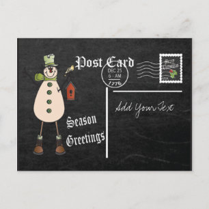Chalkboard Style Green Snowman Postcard Feestdagenkaart