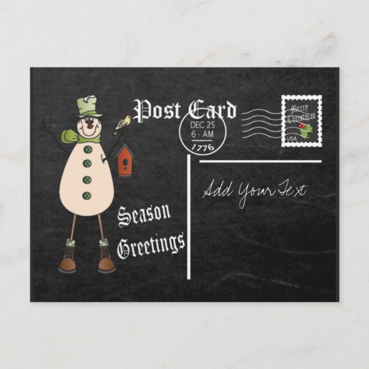 Chalkboard Style Green Snowman Postcard Feestdagenkaart (Voorkant)