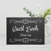 Chalkboard Style "Guest Book" Wedding Sign Kaart (Staand voorkant)