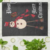 Chalkboard Style Red Snowman Briefkaart Design Theedoek (Gevouwen)