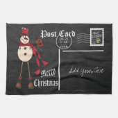 Chalkboard Style Red Snowman Briefkaart Design Theedoek (Horizontaal)