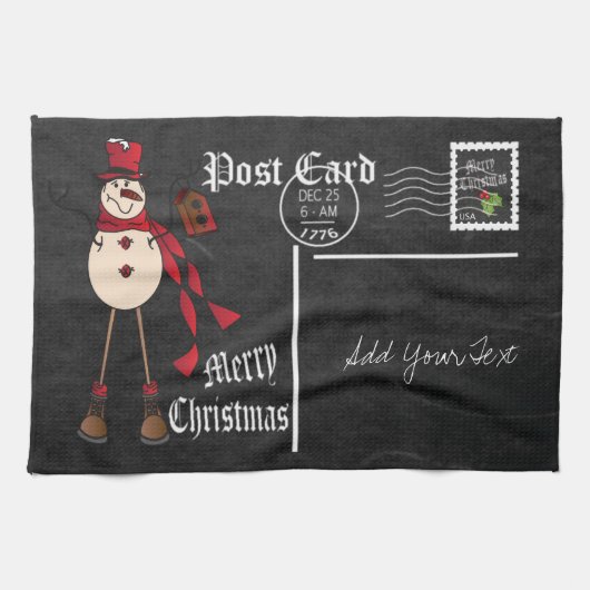 Chalkboard Style Red Snowman Briefkaart Design Theedoek (Horizontaal)