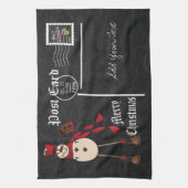Chalkboard Style Red Snowman Briefkaart Design Theedoek (Verticaal)