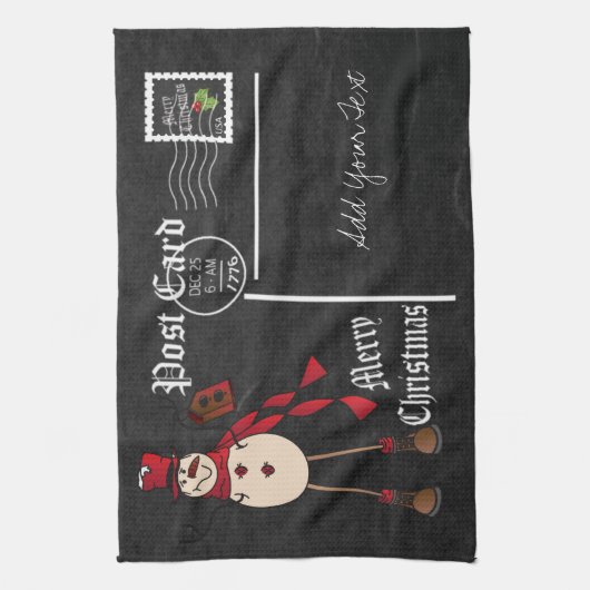Chalkboard Style Red Snowman Briefkaart Design Theedoek (Verticaal)