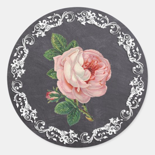 Chalkboard Style  Roos elegant Ronde Sticker (Voorkant)